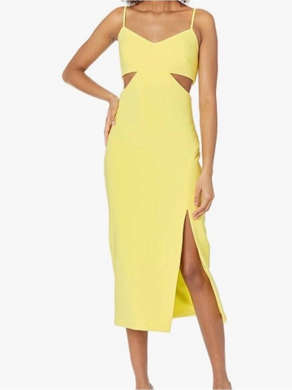 Stretch  Strap Cutout Midi Dress in Yellow - Likely Revolve